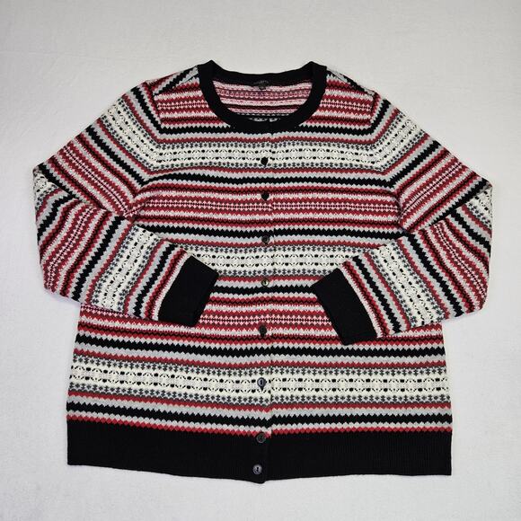 Talbots Womens Plus Size 1X Cardigan Sweater Fair Isle Lambswool Holiday Nordic - Picture 2 of 13